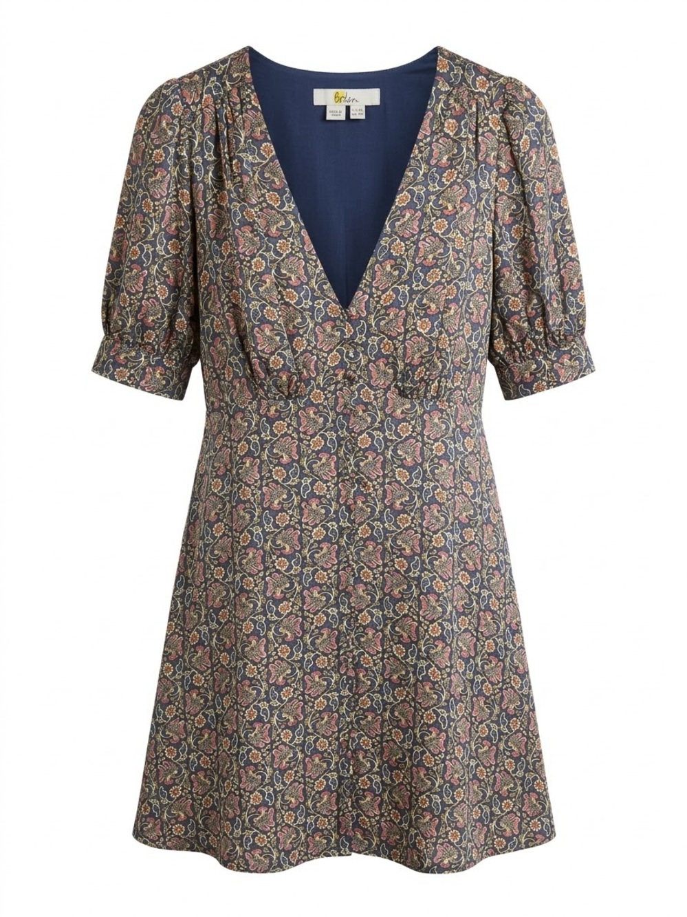 Boden Satin Tee Dress Floral Paisley V-Neck Mini Pockets US 8 / UK 12